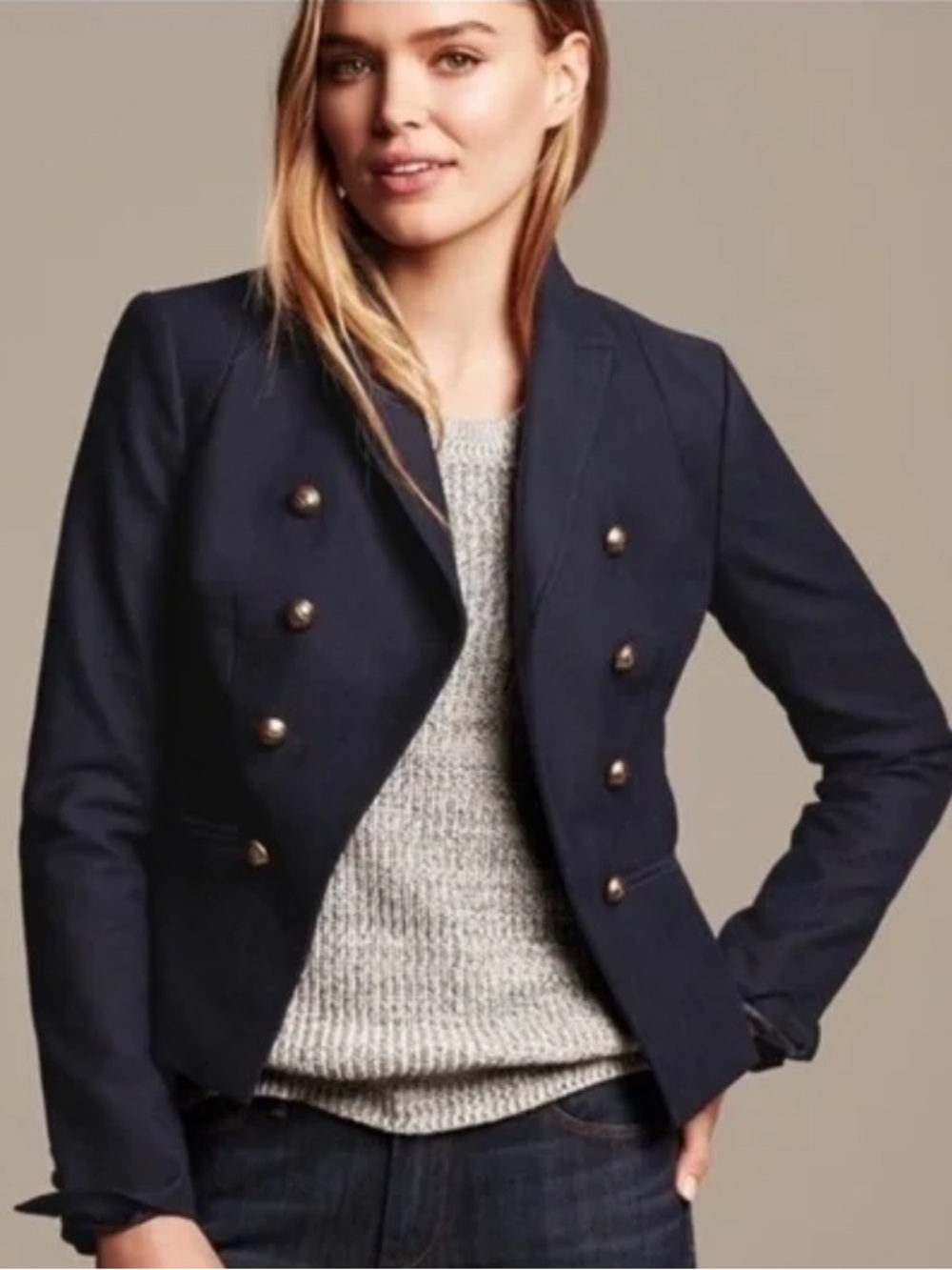 Banana Republic Navy Double-Breasted Military-Style Blazer